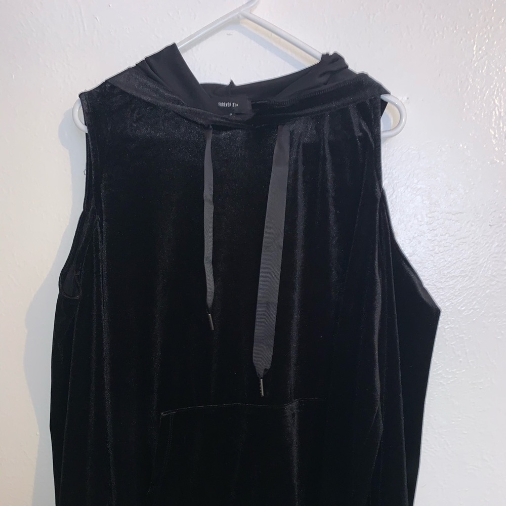 Black velvet cold shoulder hoodie